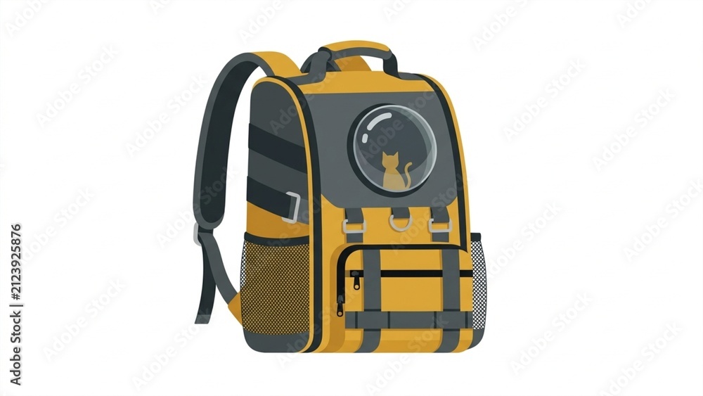 Fototapeta premium Modern Mustard Yellow Pet Carrier Backpack Flat Vector Icon