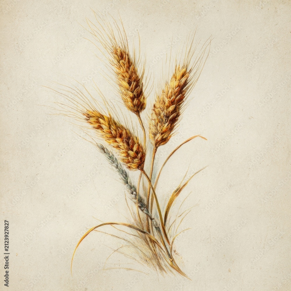 Obraz premium Vintage wheat illustration on textured background
