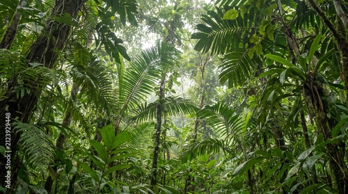 Tropical jungle rainforest with lush green leaves