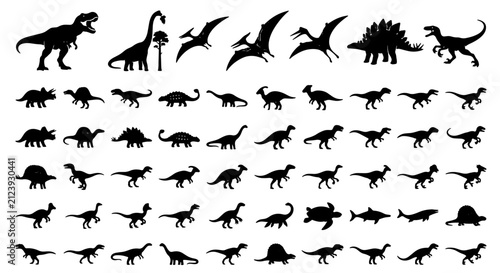 Foto Dinosaur Silhouettes Vector Pack: Prehistoric Creatures Collection, Jurassic Era