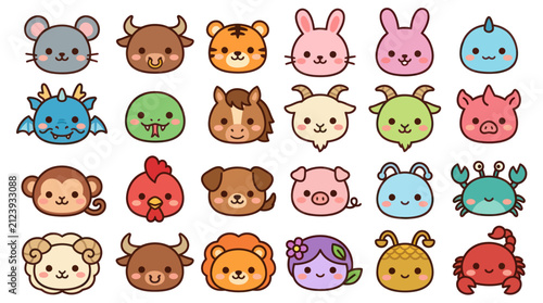 Photography Collection of cute kawaii animal faces icons