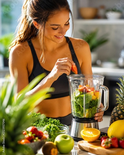 Woman Preparing Healthy Smoothie in Kitchen