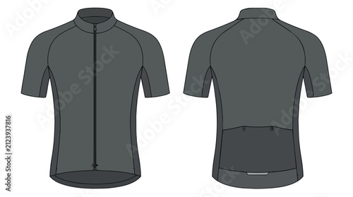 Professional Dark Grey Short Sleeve Cycling Jersey Mockup Template with Front and Back View for Sportswear Design