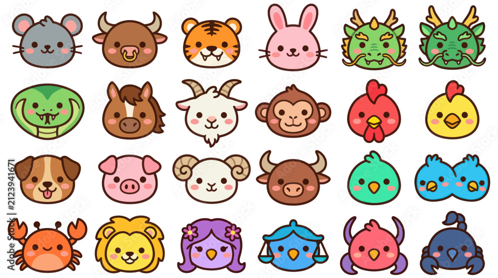 Fototapeta premium Cute animal faces collection