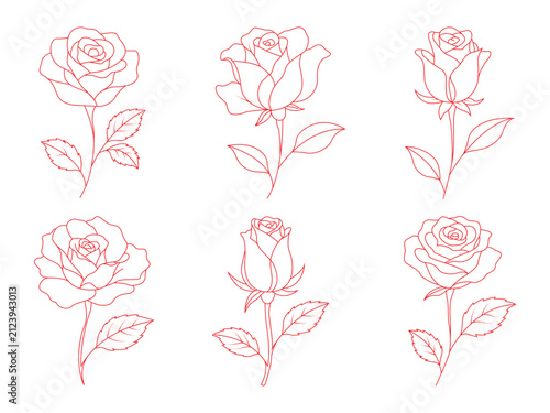 Rose floral ornaments a collection of delicate red line art illustrations on a white background