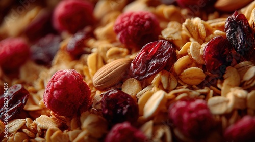 Close-up of Mixed Berry Granola Breakfast Snack.