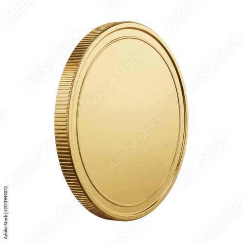 Gold coin with shiny reflective surface isolated on white background