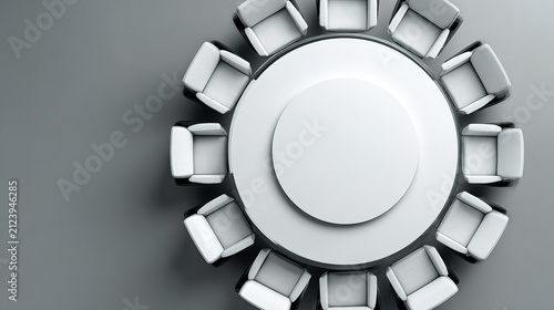 Modern Circular Conference Table with Chairs in Meeting Room.