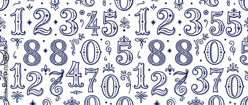 Vintage Ornamental Numbers Pattern Seamless Background