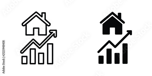 Foto Real estate growth chart icon set, rising house value, property investment, financial growth, business trend, building appreciation, wealth, editable vector, isolated on transparent background