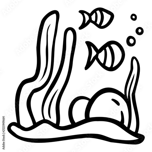 Underwater Coral Reef Line Icon – Outline Vector Illustration