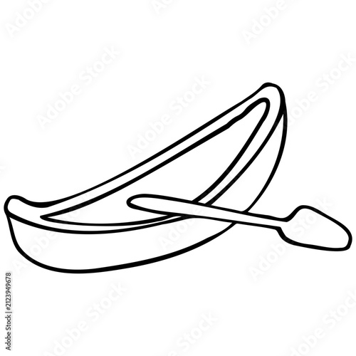 Canoe with Paddle Line Icon – Outline Vector Illustration