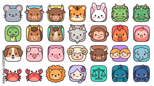 Sticker Cute animal zodiac icons