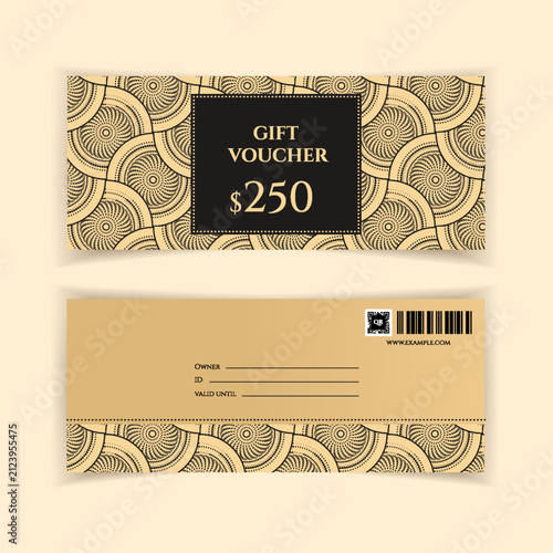 Golden Art Deco Style Loyalty Card and Gift Voucher Template.
