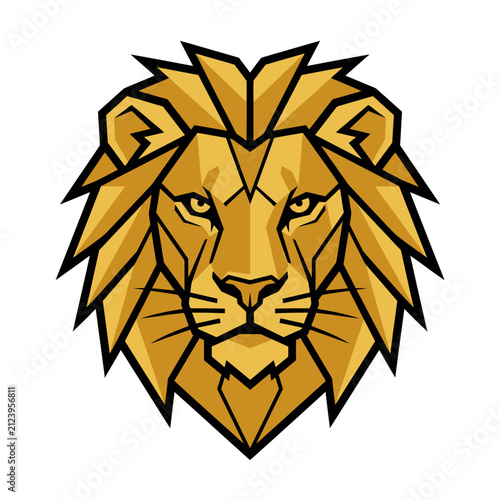 Gold geometric lion head illustration mascot icon.