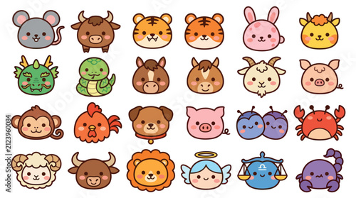 Sticker Cute animal zodiac symbols