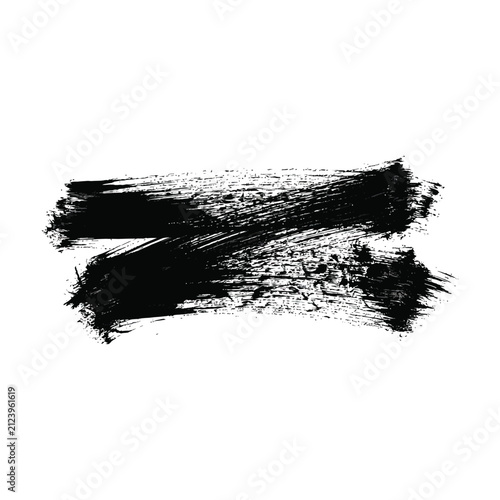 Two Horizontal Black Brushstrokes with Rough Textured Paint and Expressive Artistic Design on White