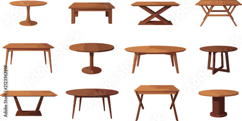 Obraz na płótnie Wooden Table Furniture Vector Icon Set with Modern and Classical Dining Tables C