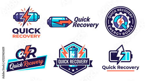 Cuadro en lienzo An engaging set of logo designs focused on quick recovery themes, showcasing energy boosts and battery icons to appeal to fitness enthusiasts and health-conscious consumers