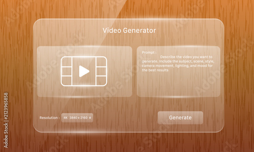 Glassmorphism video generator widget popup user interface design template