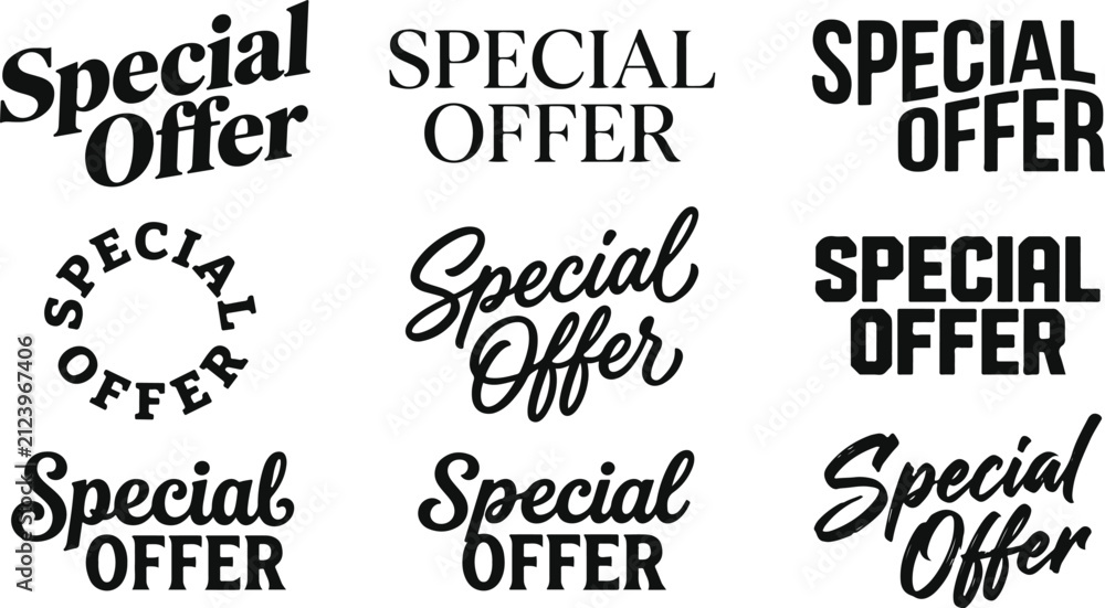Fototapeta premium Collection of various special offer typography designs for retail marketing and promotional sales advertising labels and badges