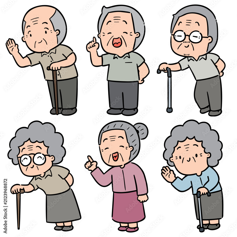 Fototapeta premium Elderly people character hand drawn doodle style vector illustration