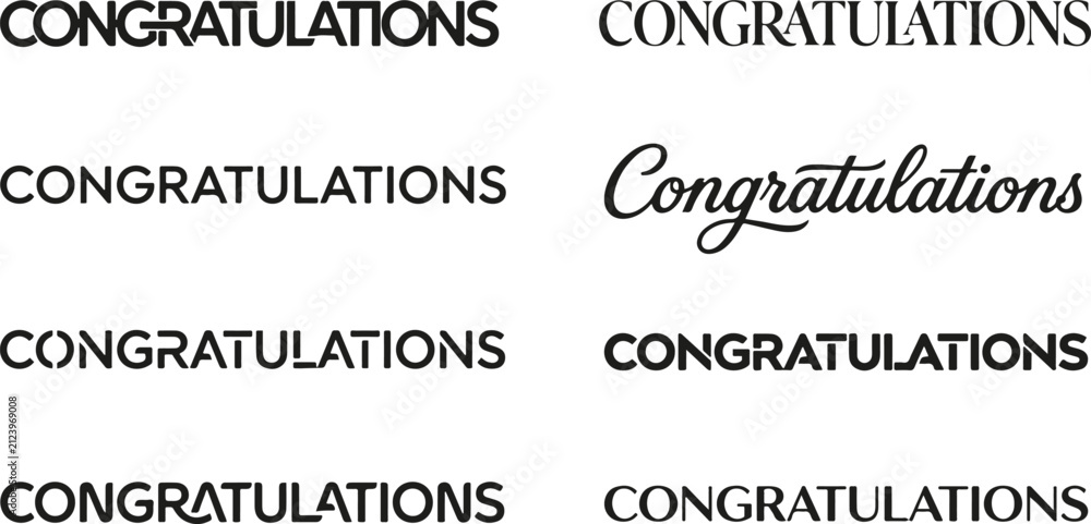 Fototapeta premium Collection of various congratulations text designs showcasing diverse typography styles for creative graphic design and branding projects