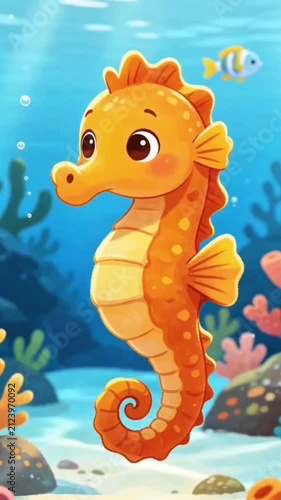Seahorses cantoon animation, Ocean animal cartoon illustration