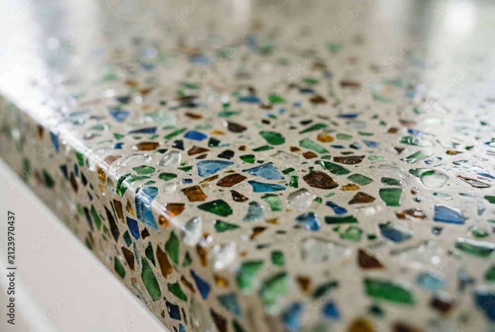 Obraz premium Extreme close up texture of large colorful recycled glass chunks in concrete