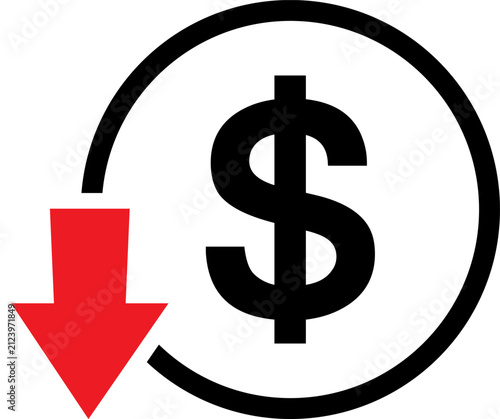 Cost reduction- decrease dollar icon.