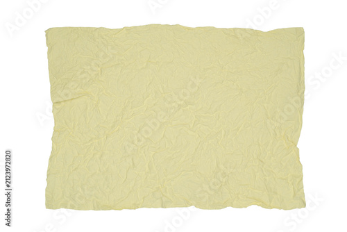 Foto crumpled rectangular pale yellow paper sheet on white background