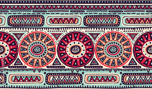 Quadro su tela seamless pattern with black and white hand drawn triangles, ornate birds