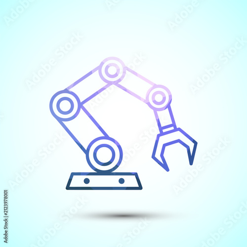 Colorful polygonal outline of a robotic arm, industrial automation technology.