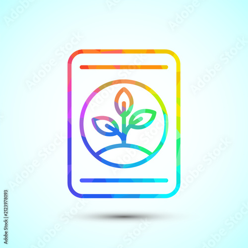 Colorful polygonal outline of a seed packet with a growing plant inside.