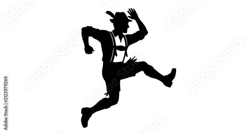 Konstfotografi Silhouette of a Man in Traditional Bavarian Lederhosen and Hat, Mid-Jump, Oktobe