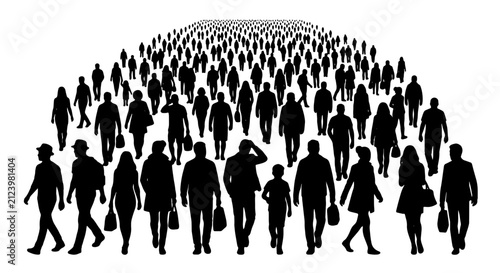 Canvastavla Crowd Silhouette Vector, Large Group of People Walking, Diverse Community, Busin