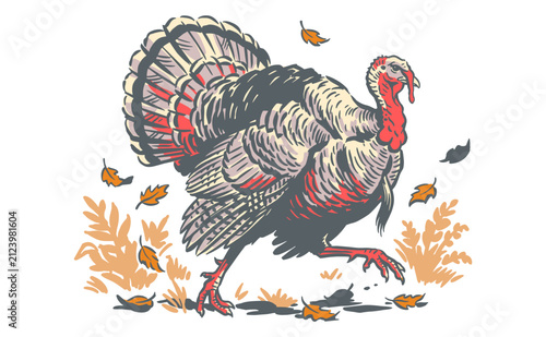 Photography Vintage wild turkey bird illustration for Thanksgiving and autumn