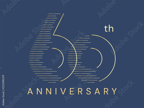 60th Anniversary luxury gold celebration with abstract outlines numbers typography vector illustration design concept. Sixty years anniversary gold for celebration event, greeting card, invitation.