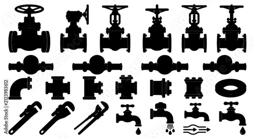 Canvastavla Industrial Plumbing Fixtures and Tools Collection: Valves, Faucets, Wrenches, an