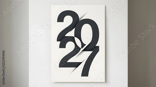 Modern minimalist poster design featuring the year 2027 with a stylish split typography effect on white background