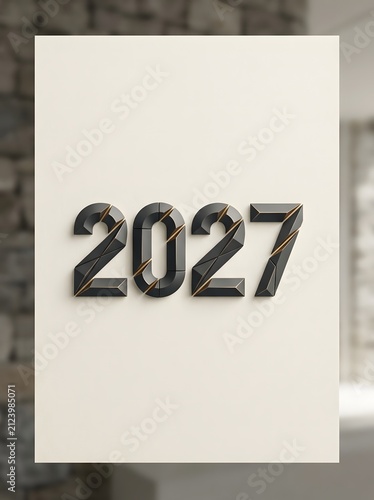 Three dimensional metallic numbers representing the year 2027 isolated on a clean white background for design