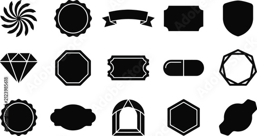 Set of various black silhouette shapes and decorative frames for labels badges stickers and graphic design elements