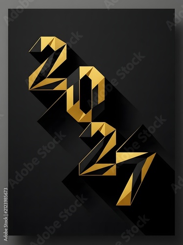 Three dimensional gold metallic 2024 text isolated on a dark black background for new year celebration