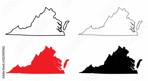 Map of virginia state in four different styles