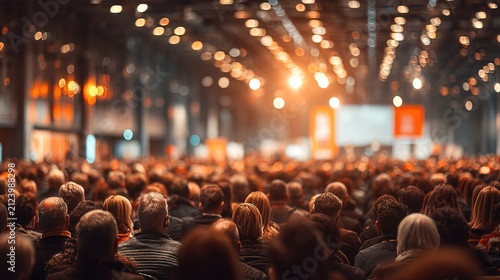 Large Crowd Attending Outdoor Concert During Sunset.