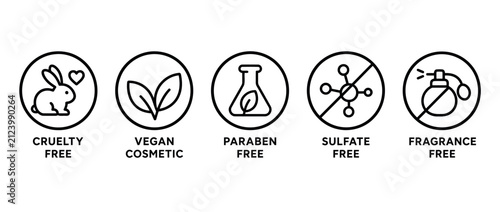 Cruelty Free Vegan Cosmetic Paraben Free Sulfate Free Fragrance Free Icons.