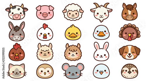 Принти на полотні Cute farm animal faces collection