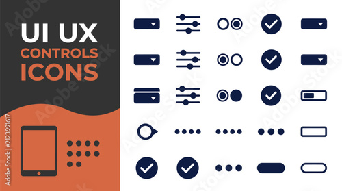 Digital ui ux interface controls vector icon set for design