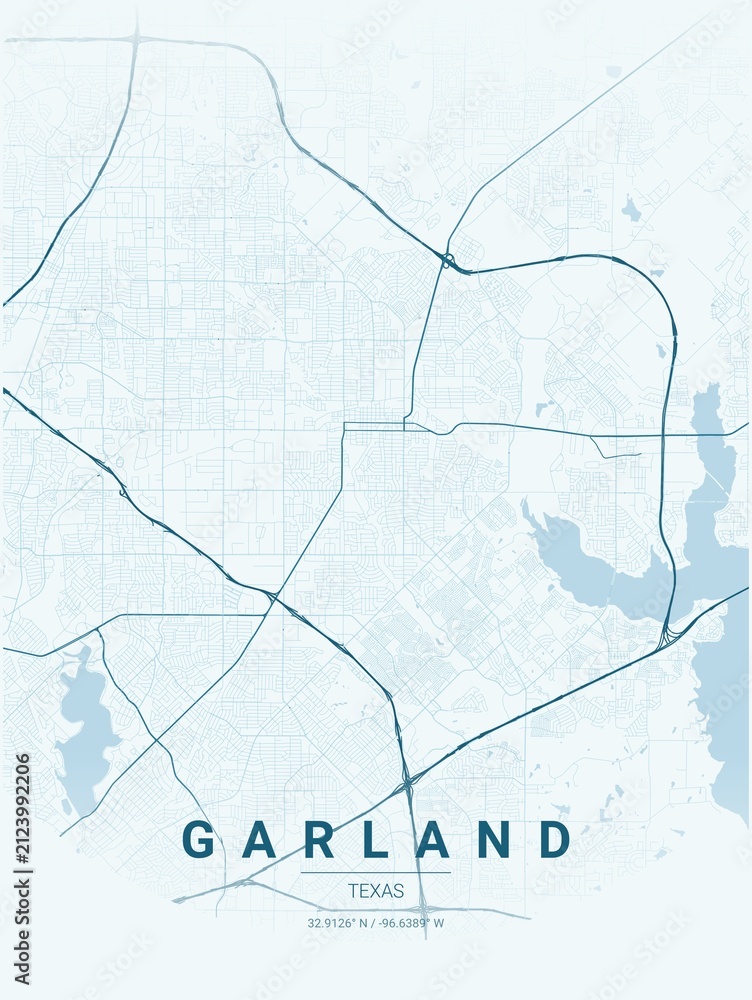 Obraz premium Modern Garland City Map Poster Design, Ocean Style Urban Street Grid Cartography