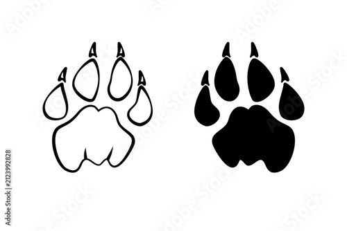 Hand drawn lion paw print line art illustration featuring a bold animal footprint in a simple doodle style.